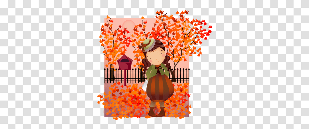 Kids Autumn Walk Wall Sticker Girl In Autumn Theme, Graphics, Art, Clothing, Floral Design Transparent Png