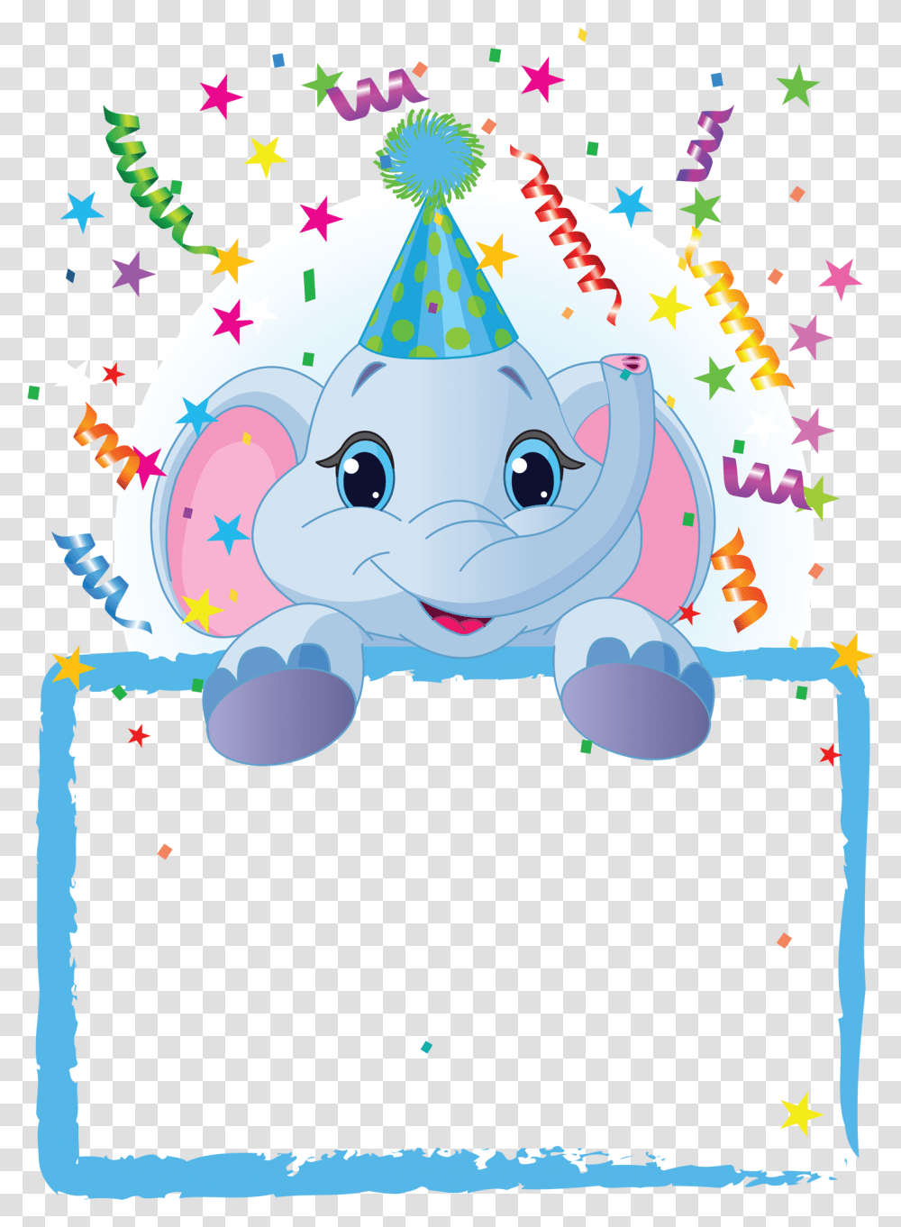 Kids Blue Frame Gallery Yopriceville Birthday Baby Elephant Cartoon, Graphics, Clothing, Apparel, Hat Transparent Png