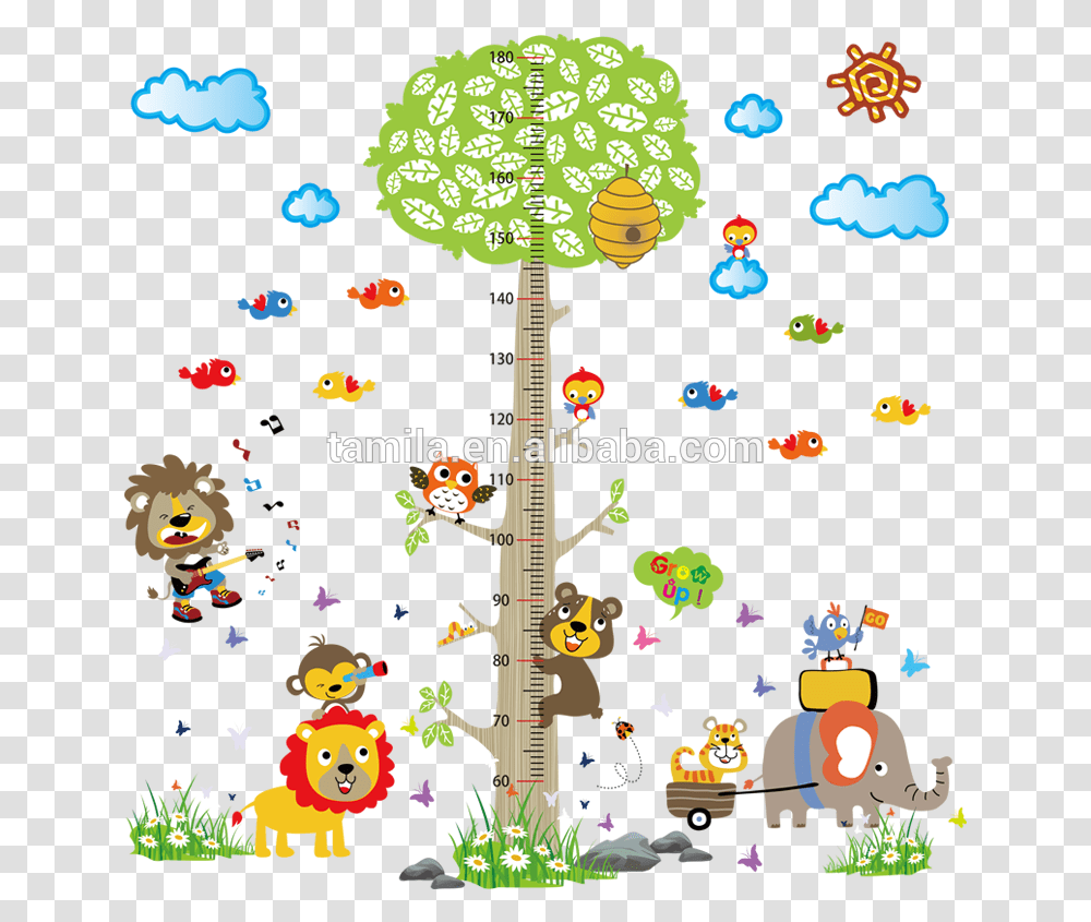 Kids Cartoon Jungle Forest Animals Zoo Monkey Tree Wall Decal, Christmas Tree, Ornament, Plant Transparent Png