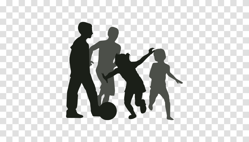 Kids Chasing Ball Silhouette, Person, People, Hand, Leisure Activities Transparent Png