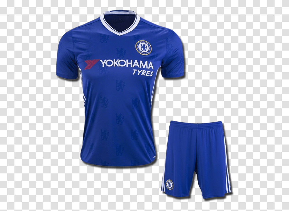 Kids Chelsea Football Jersey And Shorts Home 16 Chelsea Football Club Kit, Apparel, Shirt, Person Transparent Png