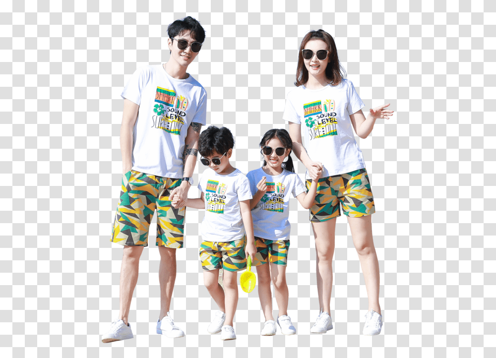 Kids Family Outfits Short Sleeve T Shirt Casual Color Vacation, Shorts, Person, Sunglasses Transparent Png