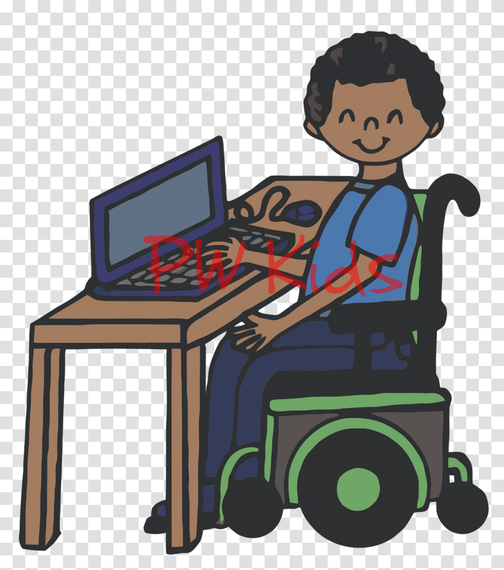 Kids On Computers Clipart Child In Wheelchair Using Computer Clipart, Arcade Game Machine, Buggy, Vehicle, Transportation Transparent Png