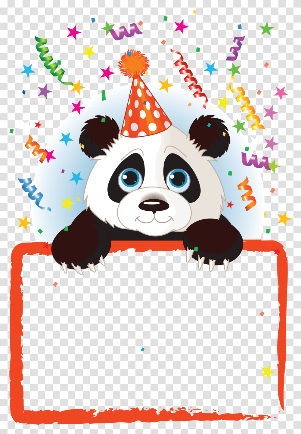 Kids Panda Party Red Frame Happy Birthday Happy Birthday Godchild, Graphics, Poster, Advertisement, Hat Transparent Png