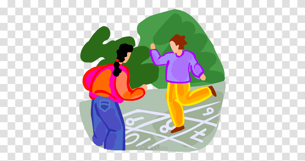 Kids Playing Hopscotch Royalty Free Vector Clip Art Illustration, Outdoors, Leisure Activities, Drawing, Sport Transparent Png