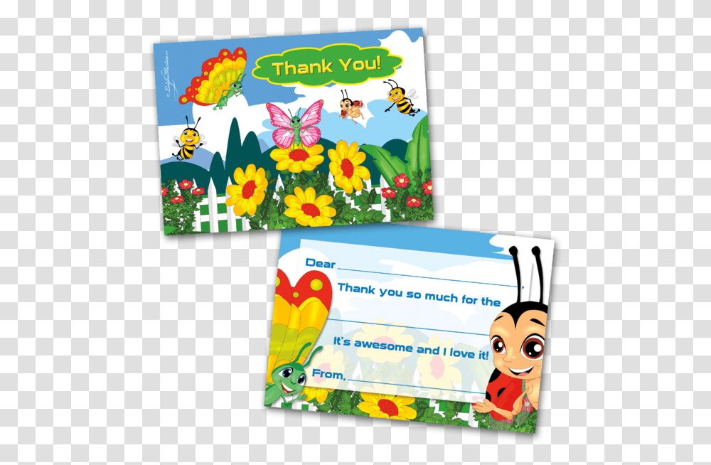 Kids Thank You Cards Bugs Themed And 10 Envelopes Cartoon, Doodle, Drawing, Poster, Advertisement Transparent Png