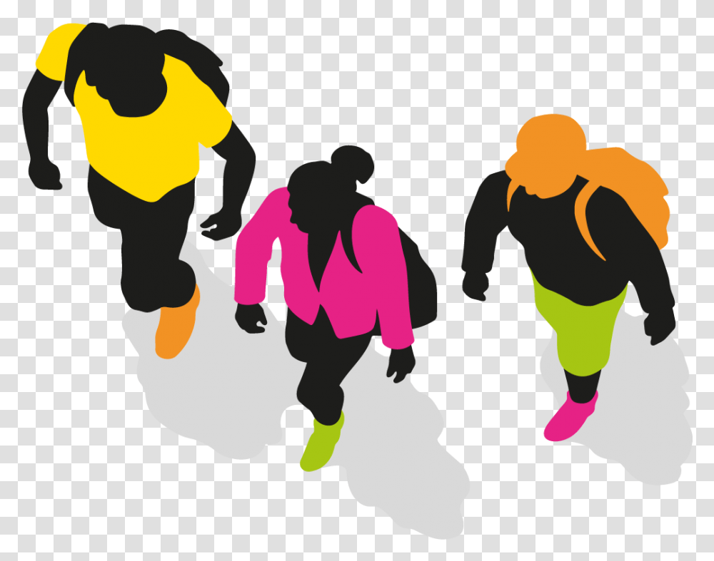Kids Walking Three Children Walking To School Human Top View People Silhouette, Person, Leisure Activities, Graphics, Art Transparent Png
