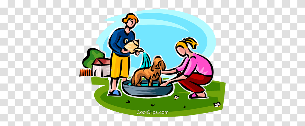 Kids Washing The Puppy Royalty Free Vector Clip Art Illustration, Person, Vehicle, Transportation, People Transparent Png