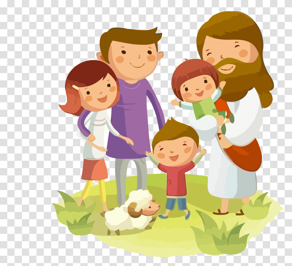 Kids With Jesus Cartoon, Family, People, Person, Human Transparent Png