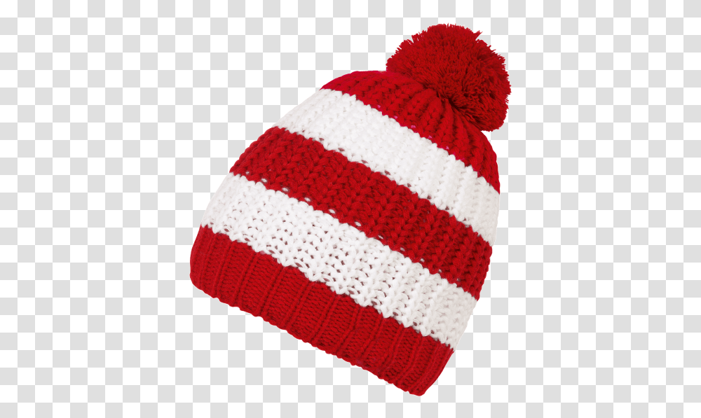 Kids Wollie Stripes Red And White Striped Bobble Hat, Apparel, Beanie, Cap Transparent Png