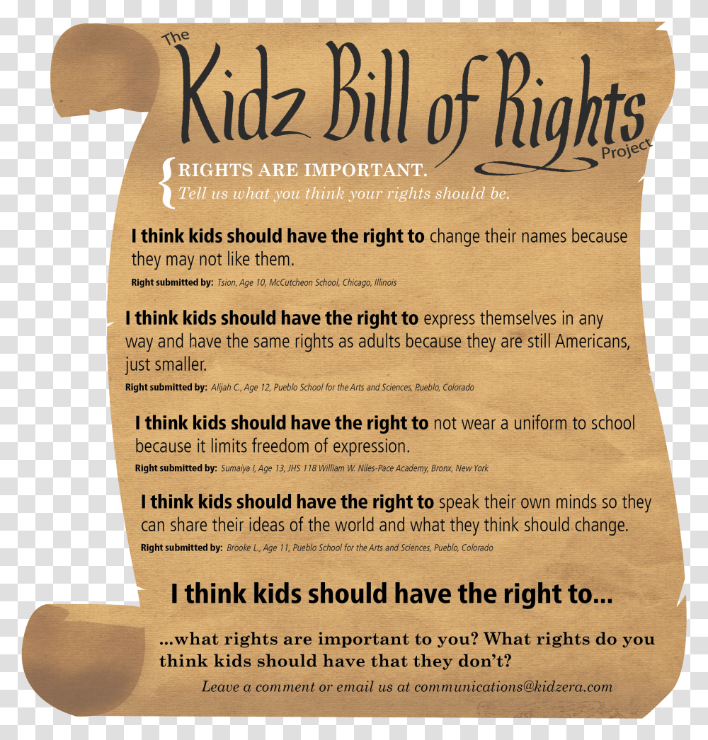 Kidz Bill Of Rights What Rights Do You Think Kids Should Bill Of Rights For Kids Transparent Png