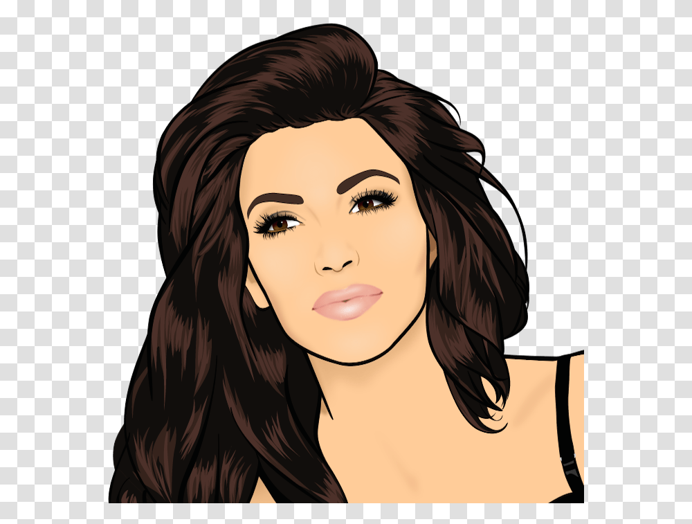 Kim Kardashian Cartoon, Face, Person, Hair, Drawing Transparent Png
