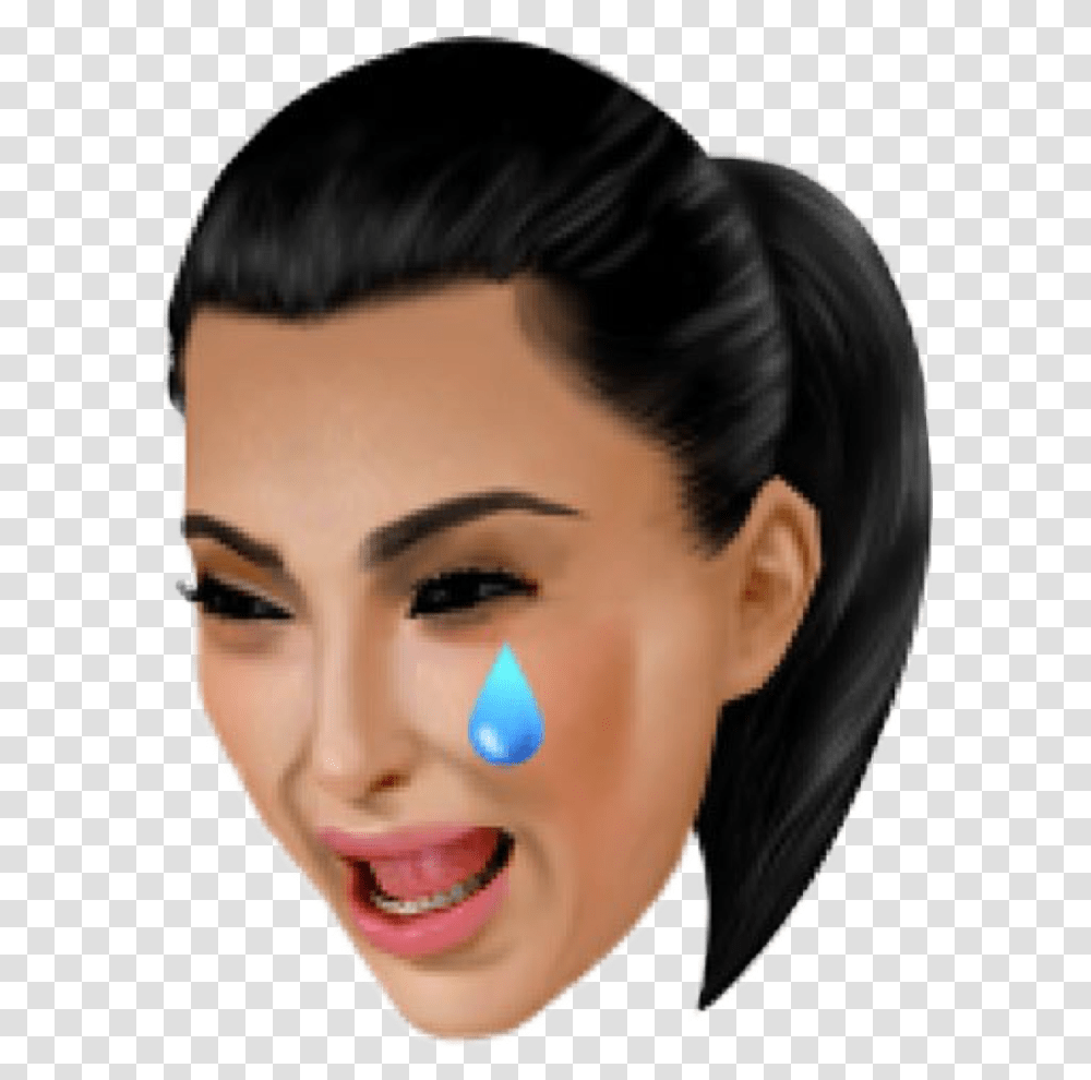 Kim Kardashian Crying Face Kim K Crying Face Emoji, Person, Human, Smile, Head Transparent Png