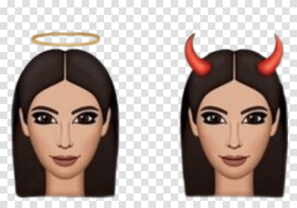Kimk Kimkardashian Kimoji Angel Devil Angelordevil Kim Kardashian Kimoji, Head, Face, Person, Figurine Transparent Png