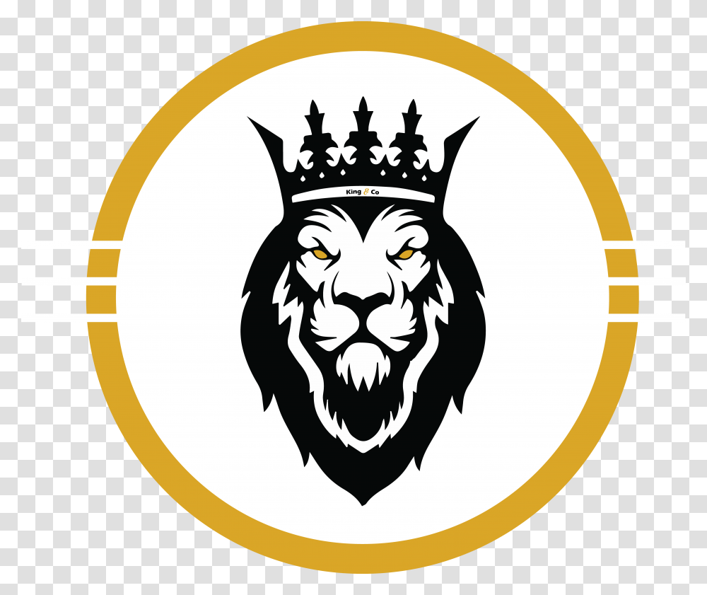 King And Co Barbershop Calgary Logo Lion With Crown, Trademark, Emblem, Label Transparent Png