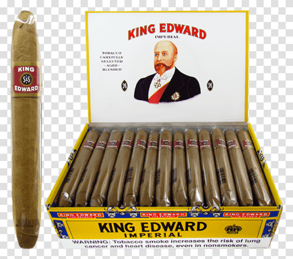 King Edward Imperial Box And Stick King Edward Cigars Made, Weapon, Weaponry, Book, Person Transparent Png