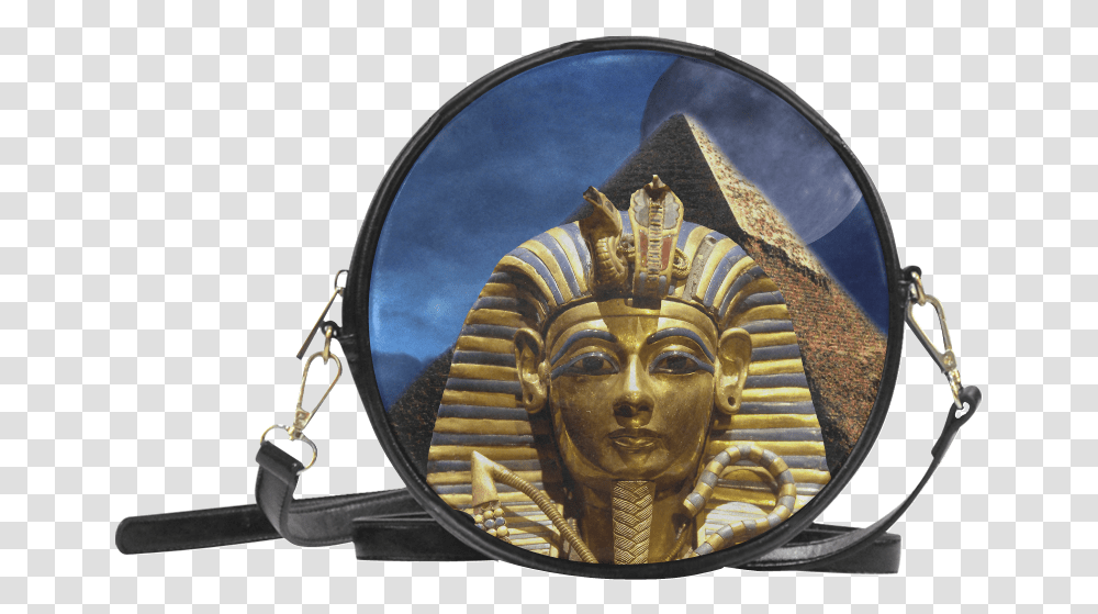 King Tut And Pyramid Round Sling Bag White Round Sling Bag, Logo, Gold, Musical Instrument Transparent Png