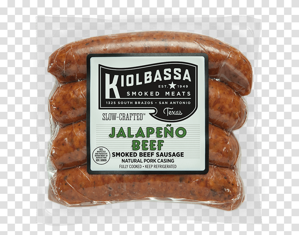 Kiolbassa Beef Smoked Sausage Jalapeno Beef Sausage, Bread, Food, Bagel, Ketchup Transparent Png