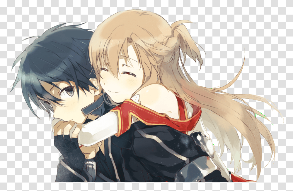 Kirito And Asuna Hug, Helmet, Apparel, Manga Transparent Png