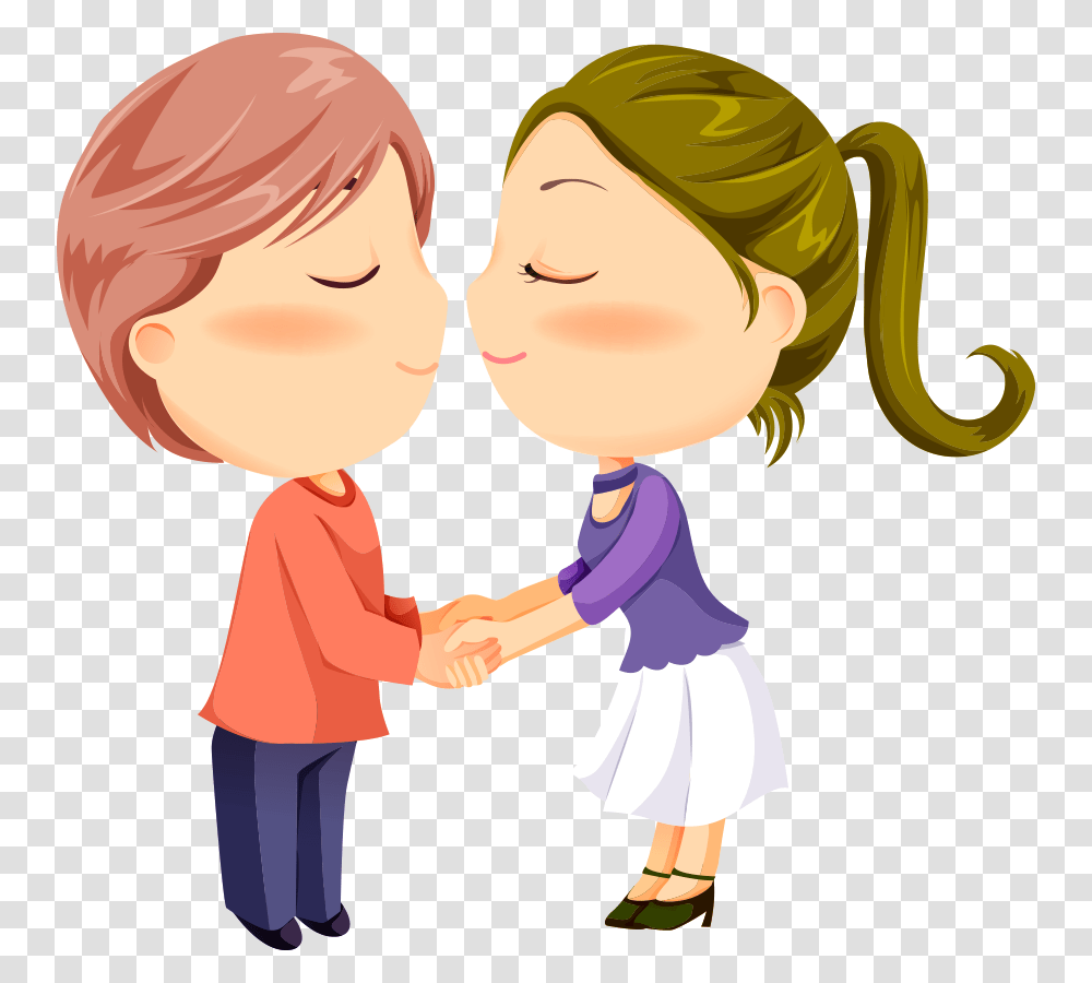 Kiss Cartoon Colored Holding Hands Couple, Person, Female, Girl, Dating Transparent Png