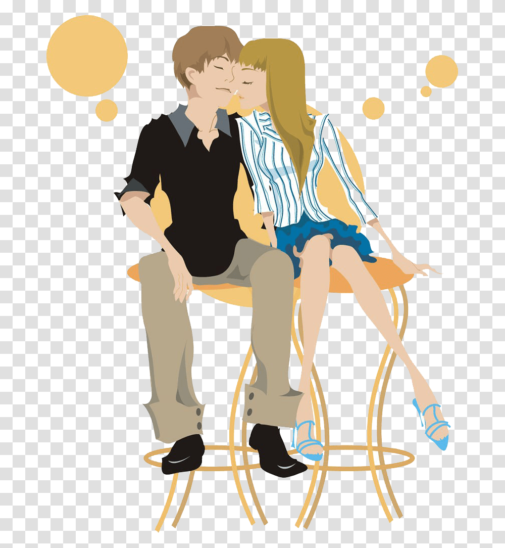 Kiss Clip Art Clipart Men And Women Sitting, Person, Human, Dating, Drawing Transparent Png