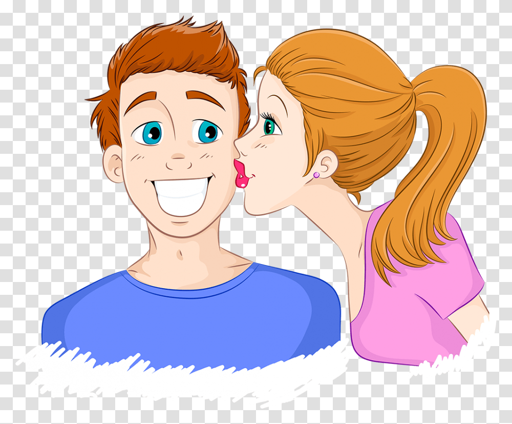 Kiss On The Cheek Cartoon, Person, Human, Female, Dating Transparent Png