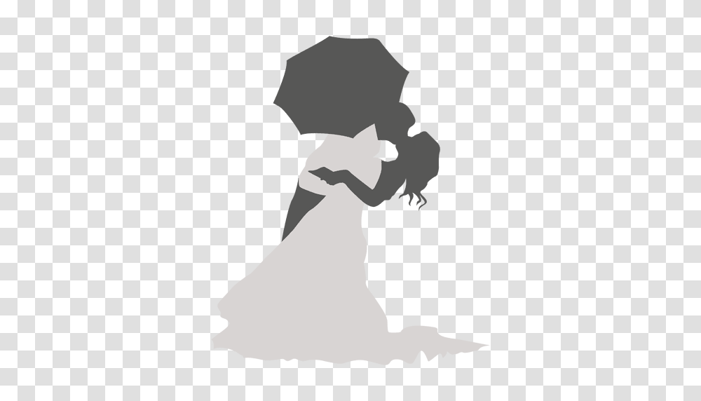 Kissing Wedding Couple Under Umbrella, Person, Silhouette, Photography, Kneeling Transparent Png