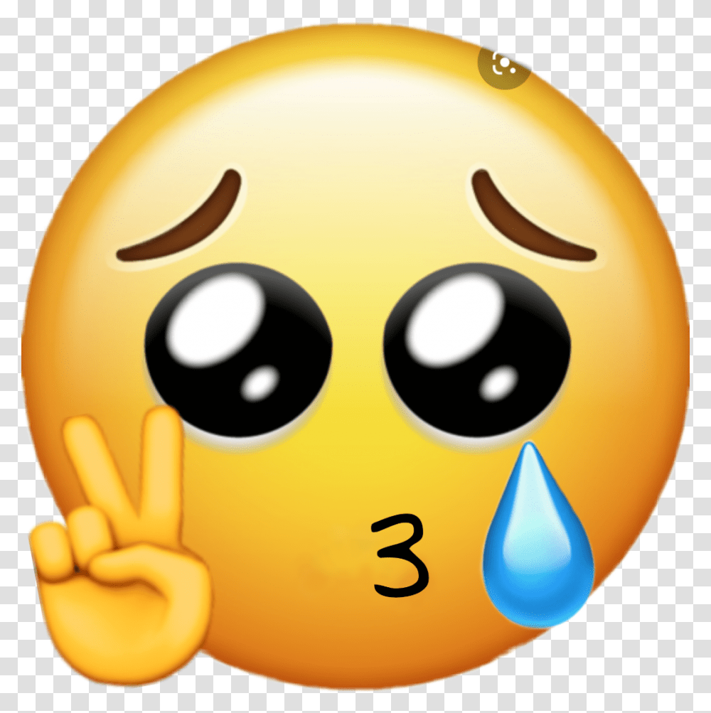 Kissyface Tear Edit Emoji Peace Crying Peace Sign Emoji, Food, Egg, Balloon Transparent Png