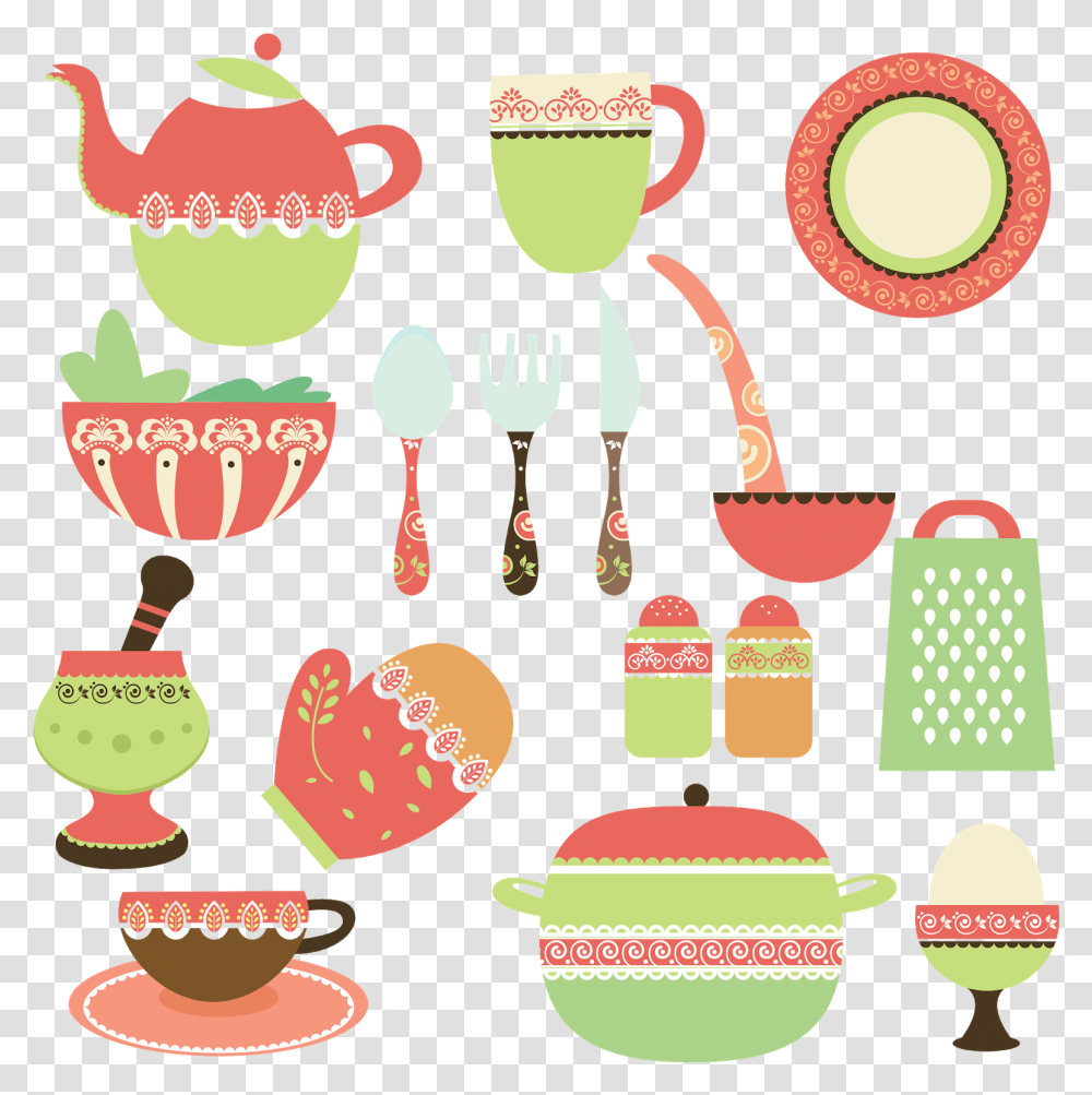 Kitchen Items Vector Download, Cutlery, Spoon, Fork, Cup Transparent Png