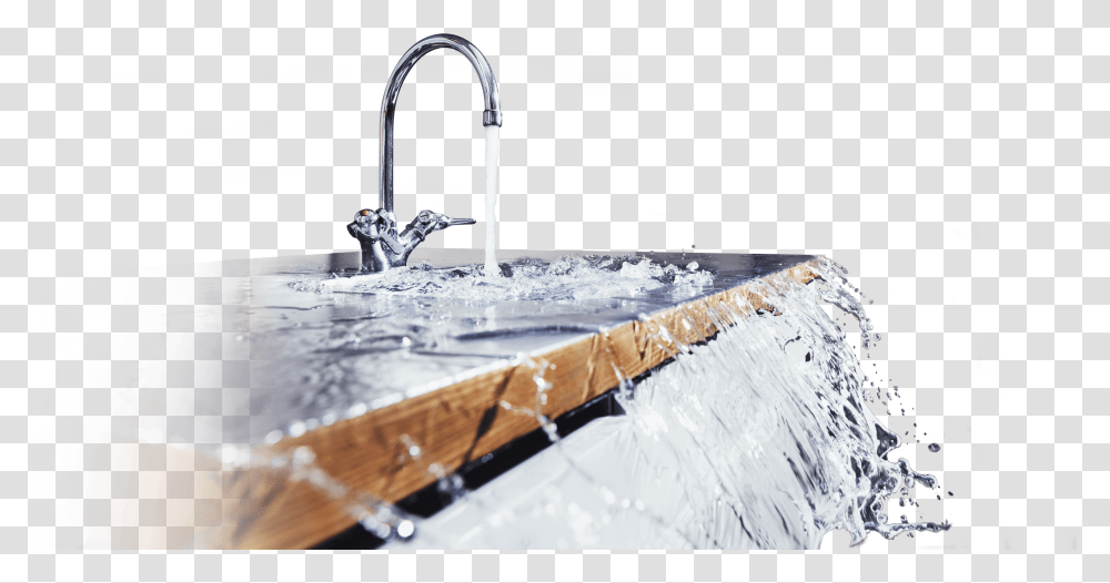Kitchen Sink Overflowing With Water, Sink Faucet, Indoors, Tap Transparent Png