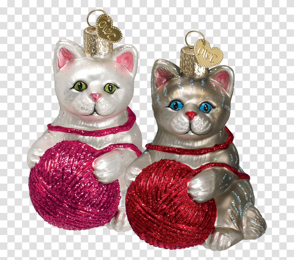 Kitten Ornaments With Ball Of Yarn Elochnie Igrushki Zhivotnie, Figurine, Pet, Animal, Cat Transparent Png