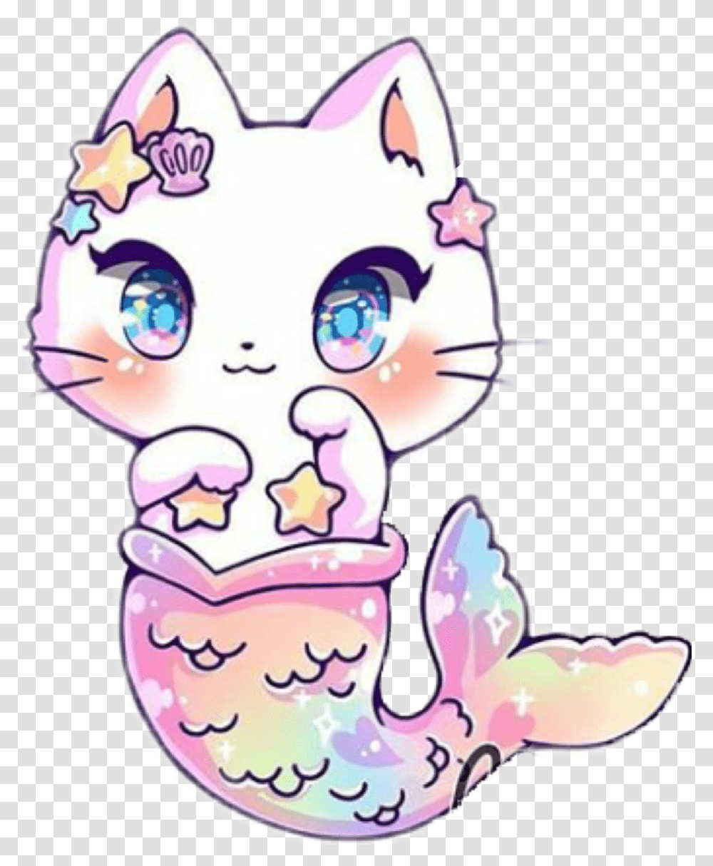 Kittens Pastel Mermaid Cat Clipart, Label, Cream, Dessert Transparent Png