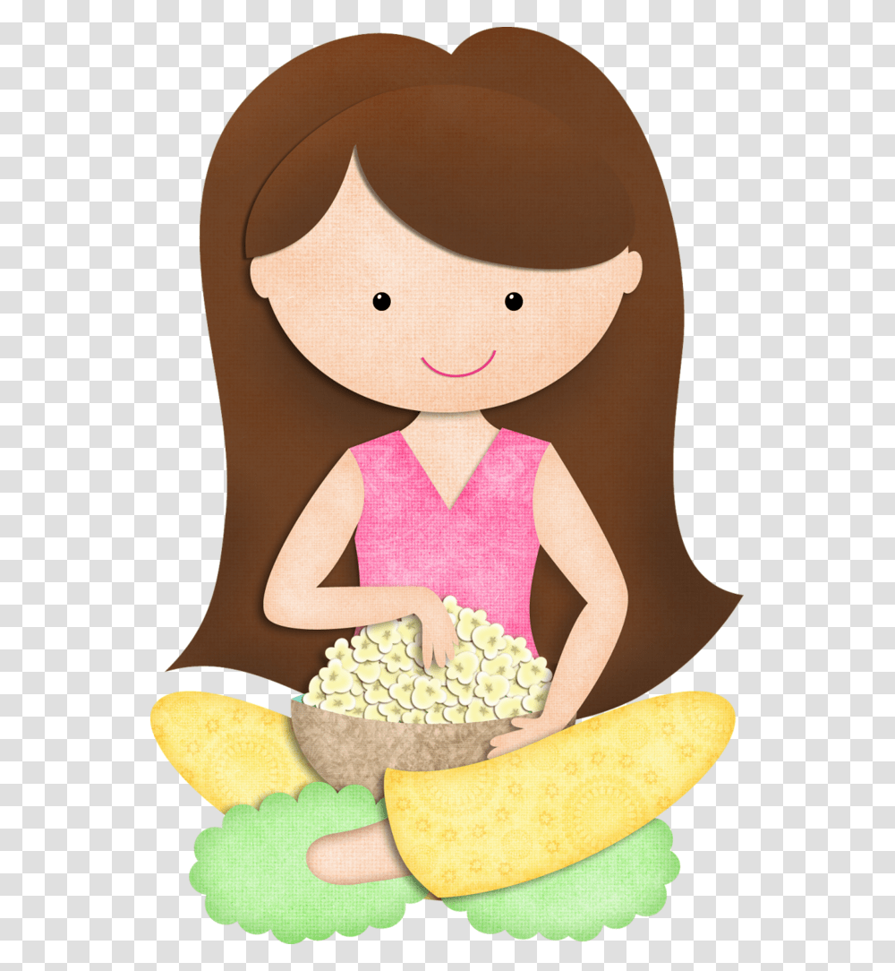 Kmill Auburnhair Popcorn Girl Clipart On Pajama, Food, Doll, Toy, Plant Transparent Png