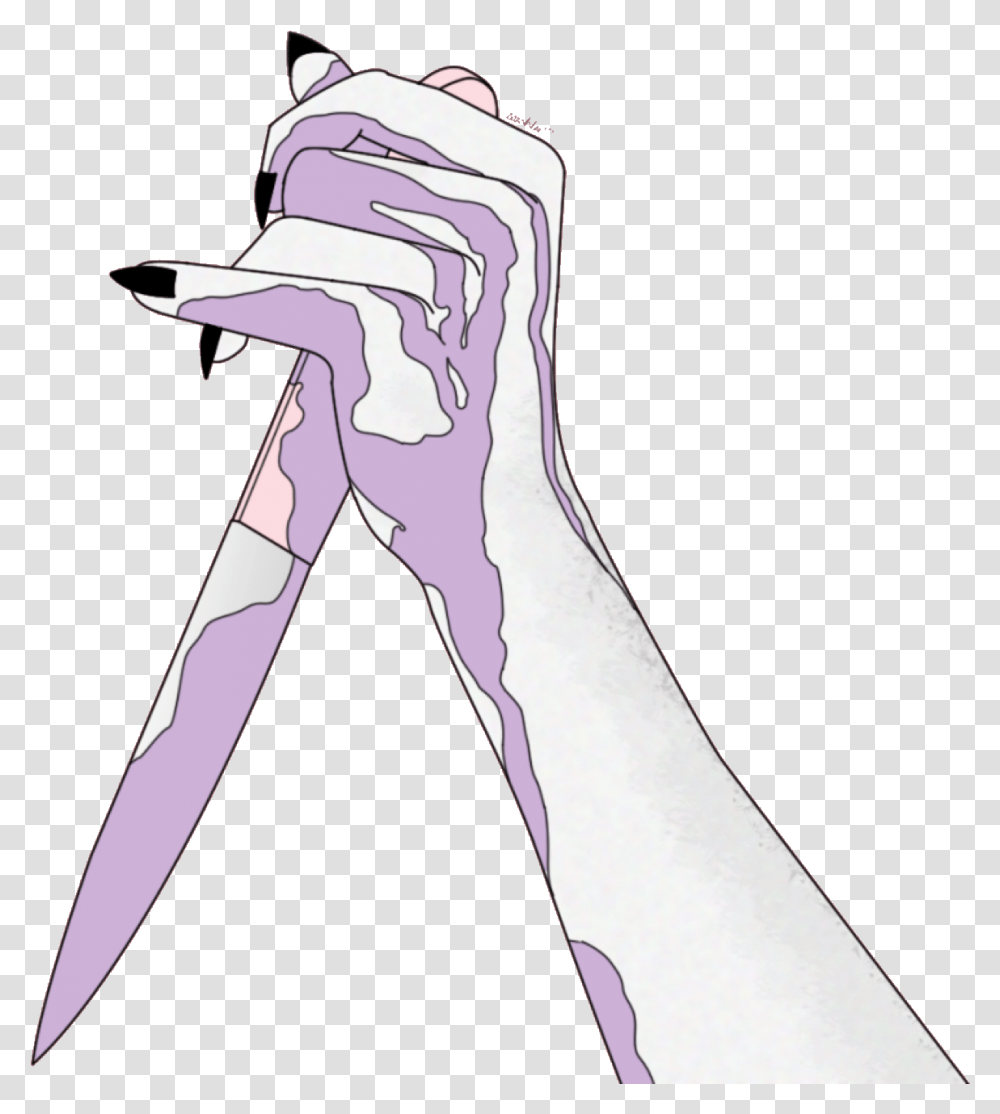 Knife Hand Grunge Anime Manga Aesthetic Tumblr Creepy Girl With Knife Drawing, Neck Transparent Png