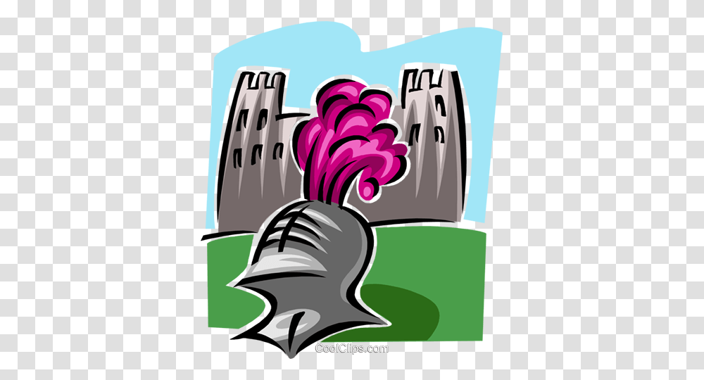 Knight Helmet In Front Of Castle Royalty Free Vector Clip Art, Poster, Drawing, Animal Transparent Png