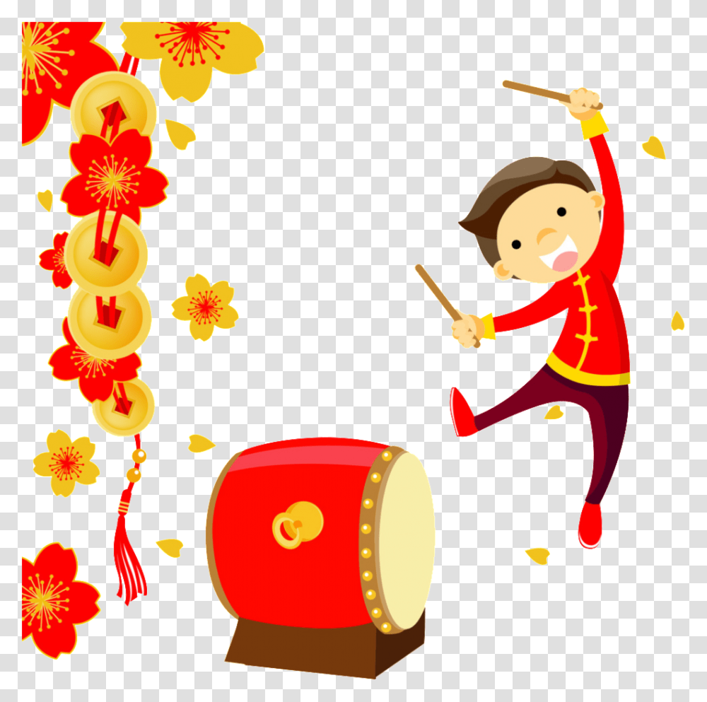 Knocking Drums To Welcome New Year Happy Chinese New Year, Percussion, Musical Instrument, Musician, Drummer Transparent Png