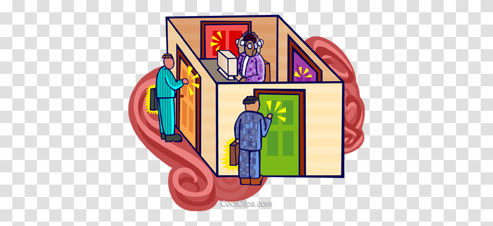 Knocking On Doors Royalty Free Vector Clip Art Illustration, Worker, Washing, Performer Transparent Png