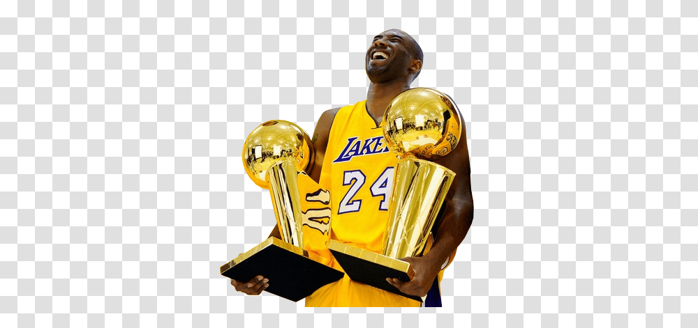 Kobe And The Championship Trophies Lakers Kobe, Trophy, Person, Human, Helmet Transparent Png