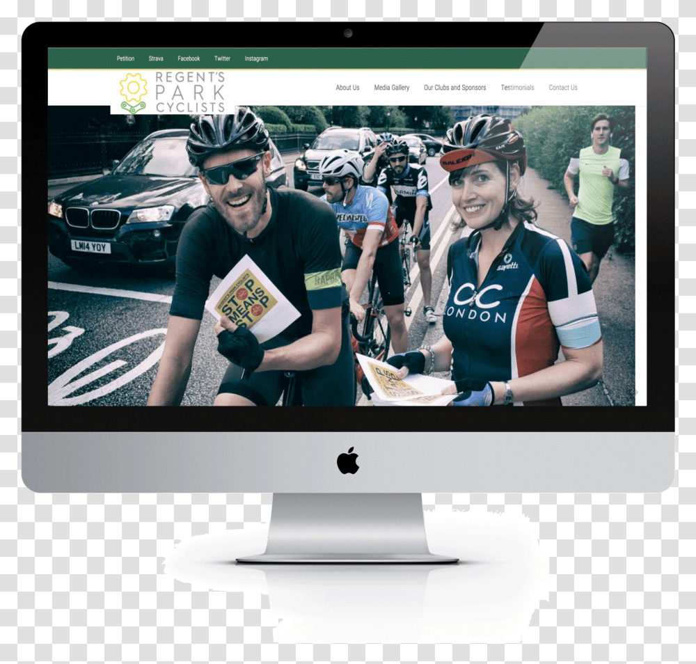 Kobestarr Digital Regent S Park Cyclists Imac Mockup Led Backlit Lcd Display, Monitor, Screen, Electronics, Person Transparent Png