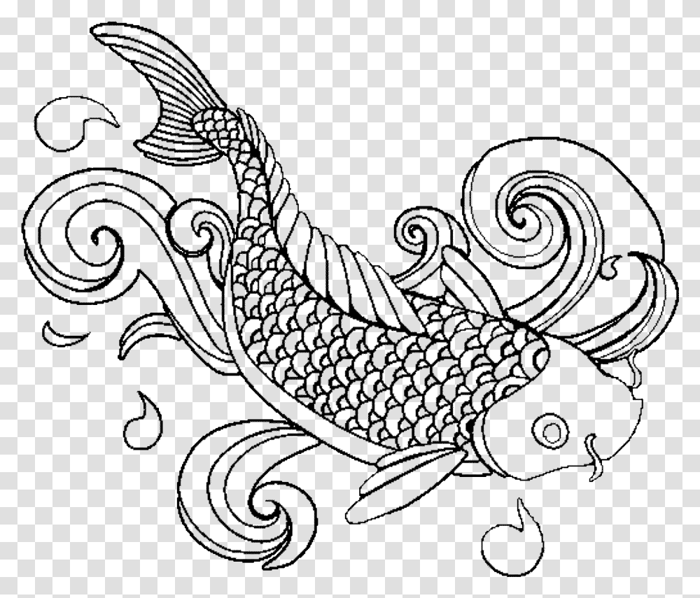 Koi Fish Adult Colouring Pages Fish, Gray, World Of Warcraft Transparent Png