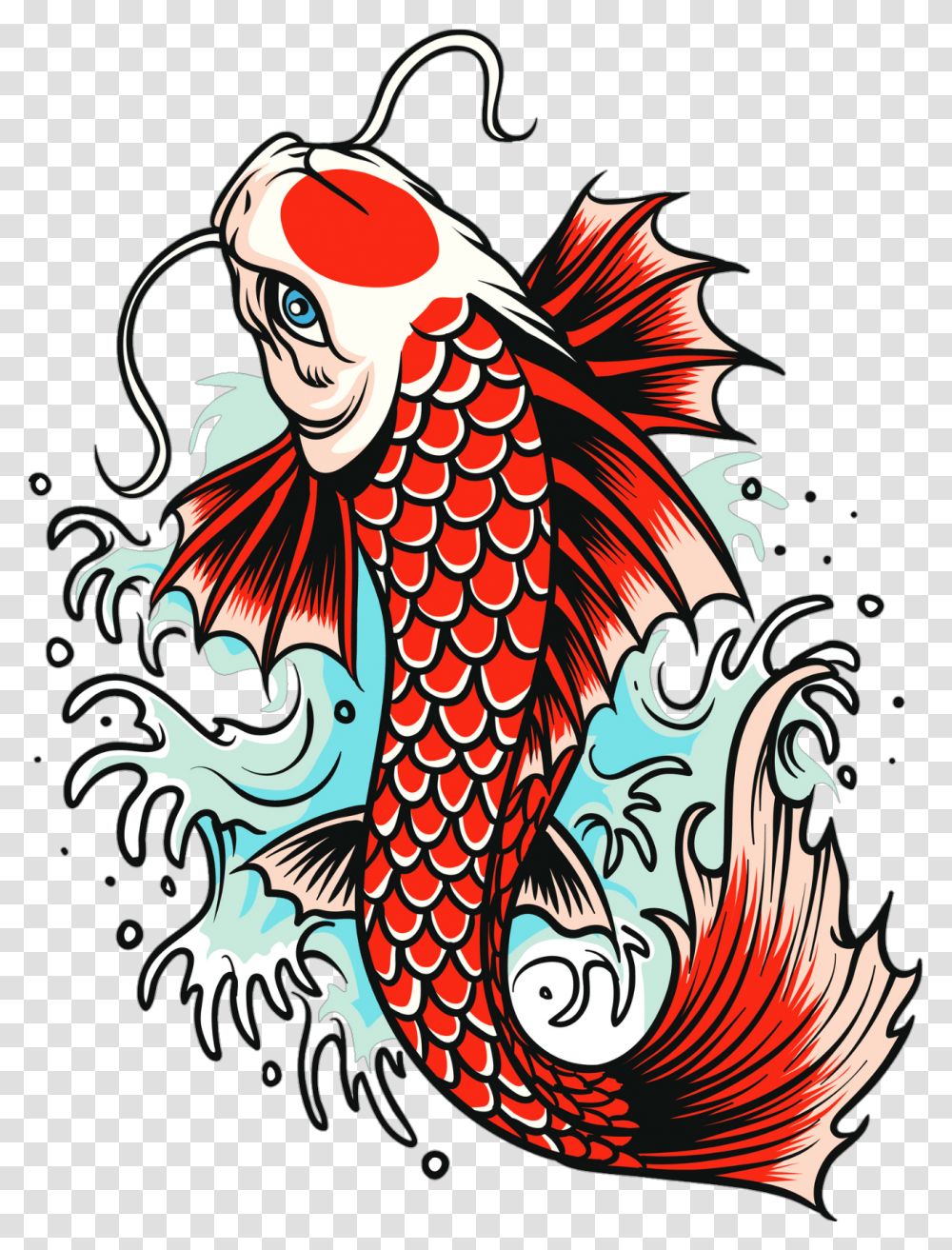 Koi Goldfish Carp Fish Tattoo Free Hd Image Clipart, Floral Design, Pattern, Leisure Activities Transparent Png
