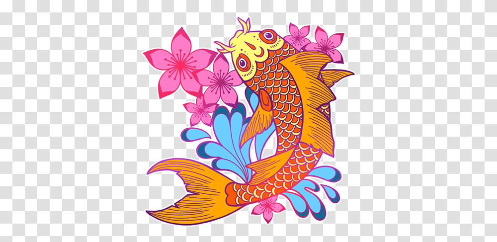 Koi Illustration, Floral Design, Pattern Transparent Png