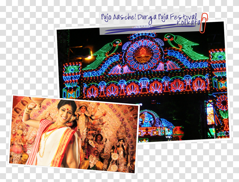 Kolkata Durga Puja Lighting, Collage, Poster, Advertisement, Person Transparent Png