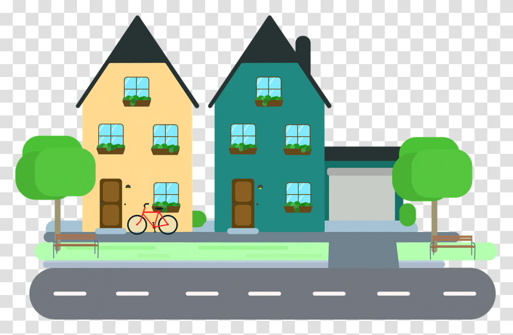 Kollektion Stock Vektor Art Und Mehr Bilder Von, Neighborhood, Urban, Building, Bicycle Transparent Png