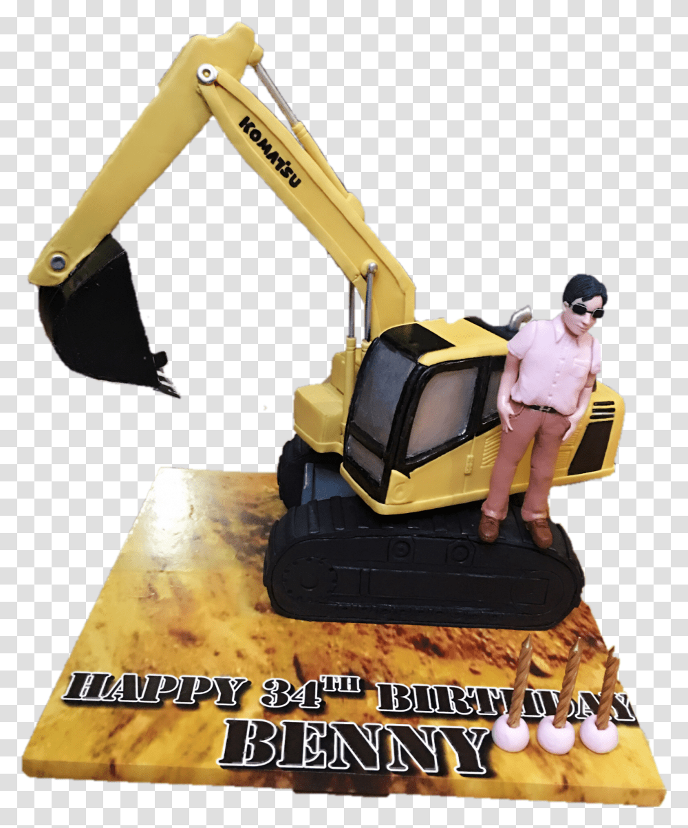 Komatsu Excavator Cake Excavator Cake Komatsu Excavator Bulldozer, Person, Human, Tractor, Vehicle Transparent Png