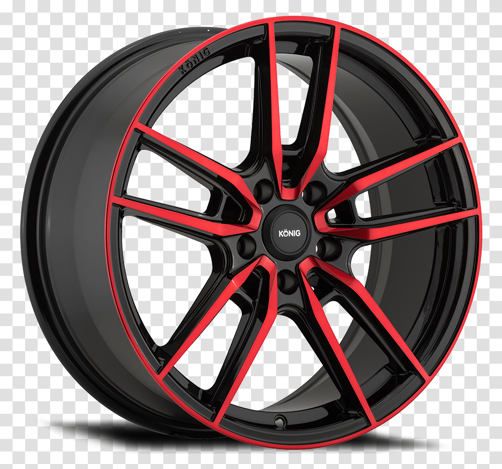 Konig Wheels Konig Black And Red Rims, Alloy Wheel, Spoke, Machine, Tire Transparent Png