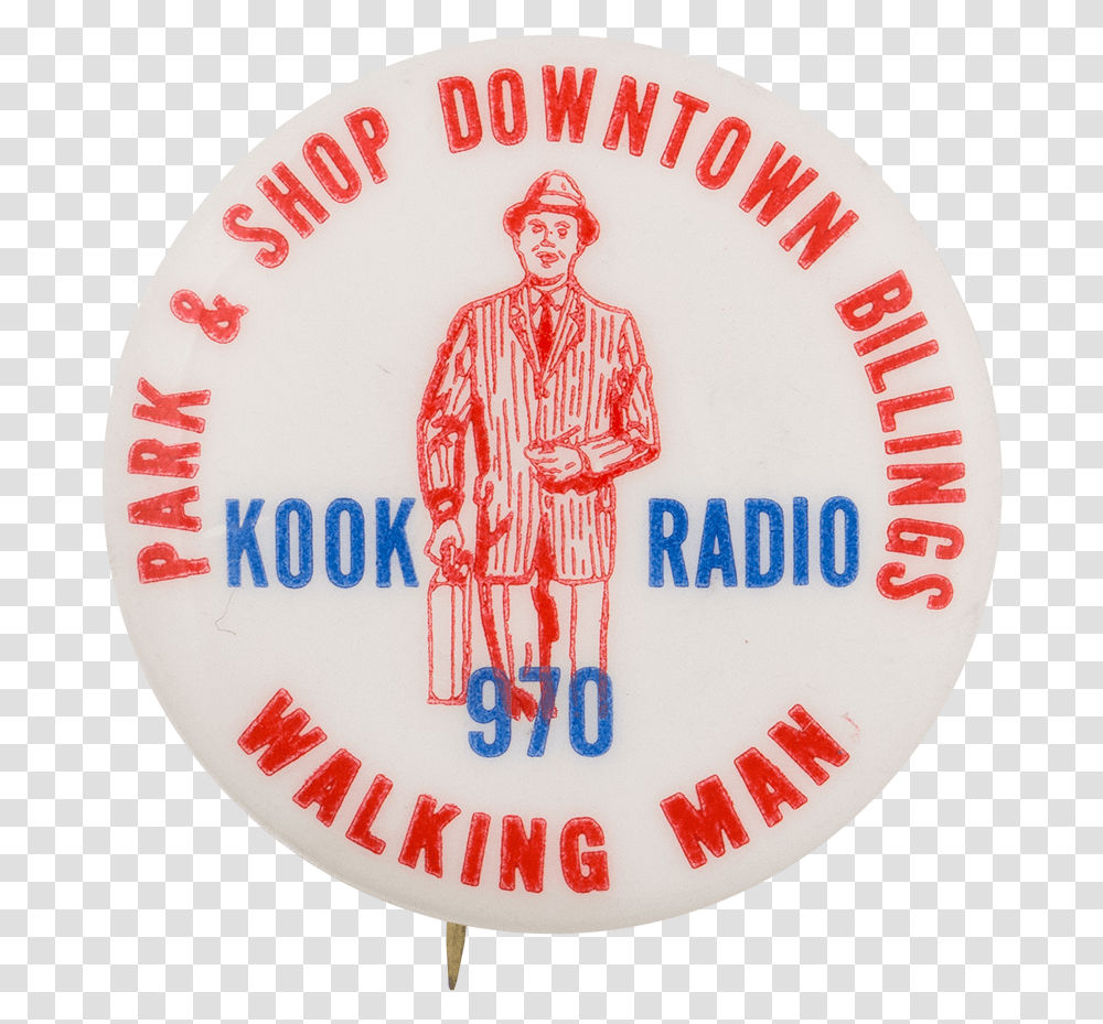 Kook Radio Advertising Button Museum Emblem, Logo, Trademark, Person Transparent Png