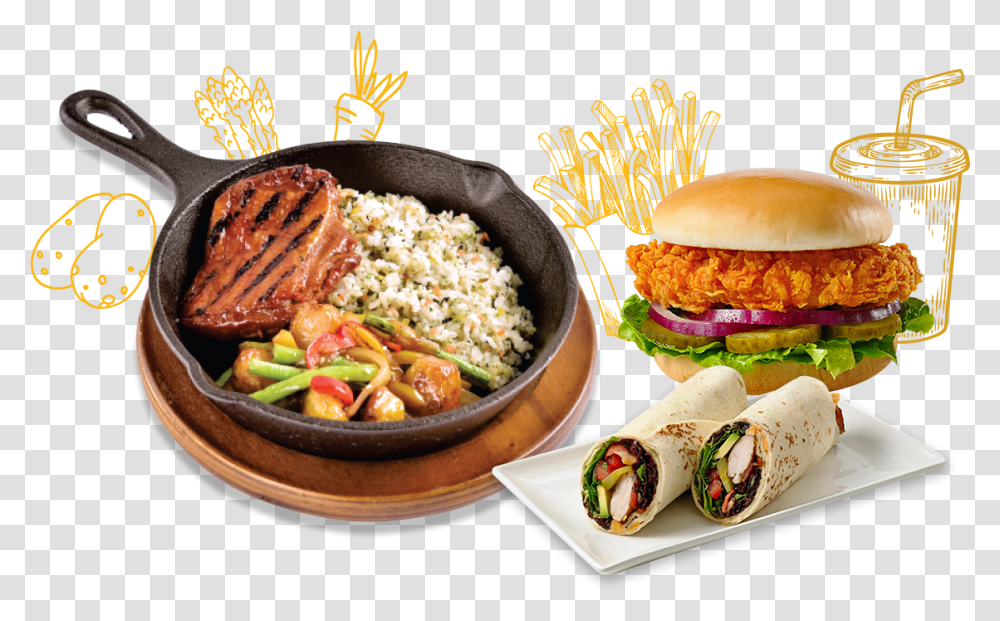 Korean Food Clipart Fast Food, Burger, Lunch, Meal, Plant Transparent Png