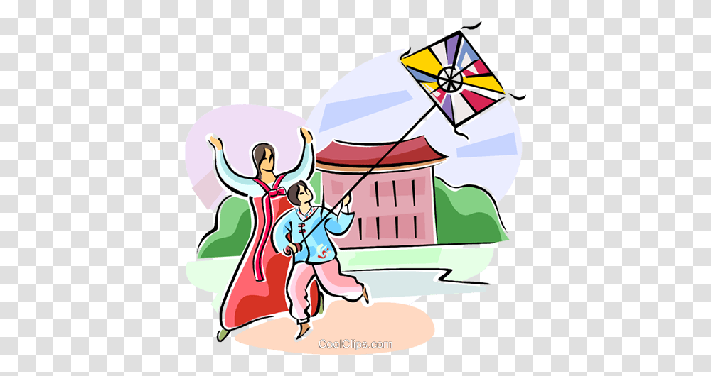 Korean Kite Flying Royalty Free Vector Clip Art Illustration, Architecture, Building, Leisure Activities, Drawing Transparent Png