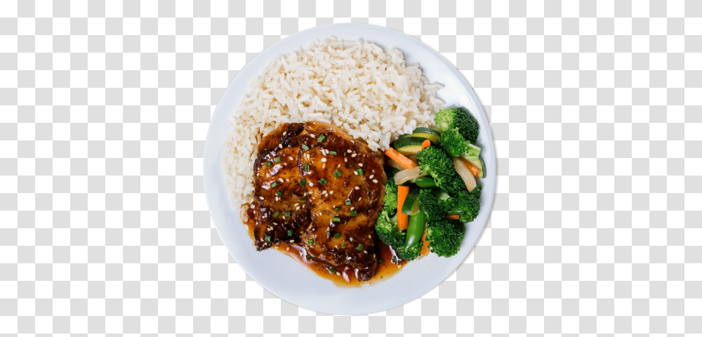 Korean Style Bbq Chicken Plate Of Food Rice, Plant, Vegetable, Broccoli, Meal Transparent Png